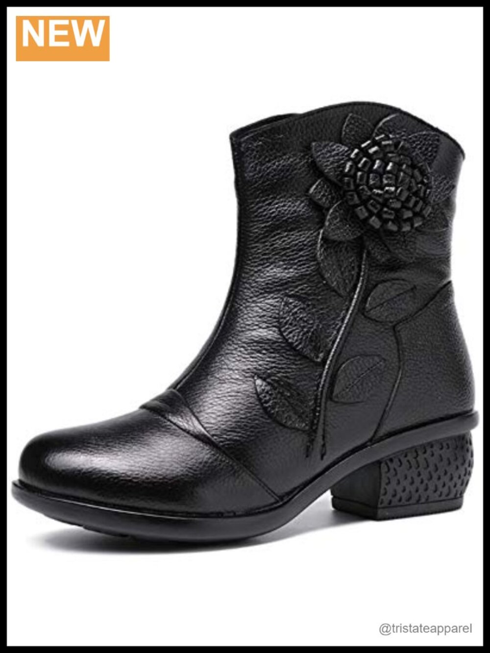 Leather Ankle Oxford Booties Block Heel Zipper Women's